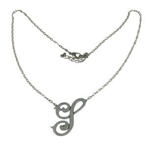 JK Silvertone Necklace 17 In Chain Monogram Intial Letter P Cursive Pendant